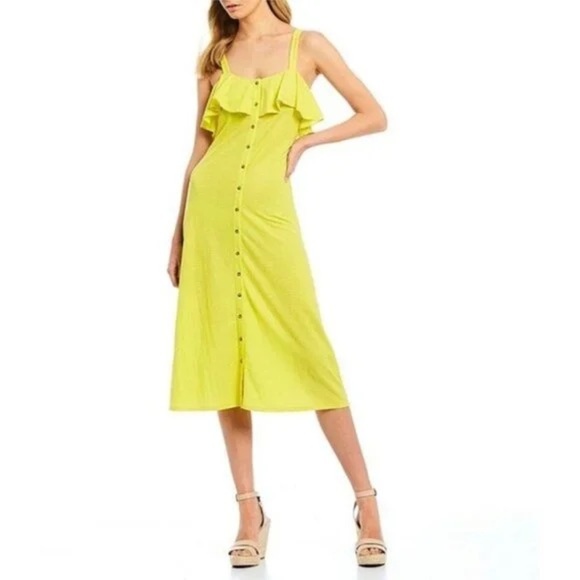 Gianni Bini Dresses & Skirts - Gianni Bini Clara Knit Dress in Zest Yellow Button Front Strappy Size Medium